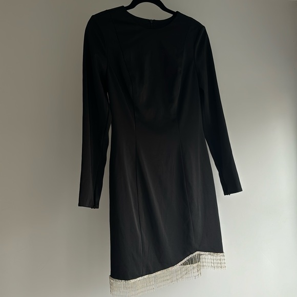 Mac Duggal LONG SLEEVE ASYMMETRICAL BEADED FRINGE HEM MINI DRESS - Picture 6 of 17